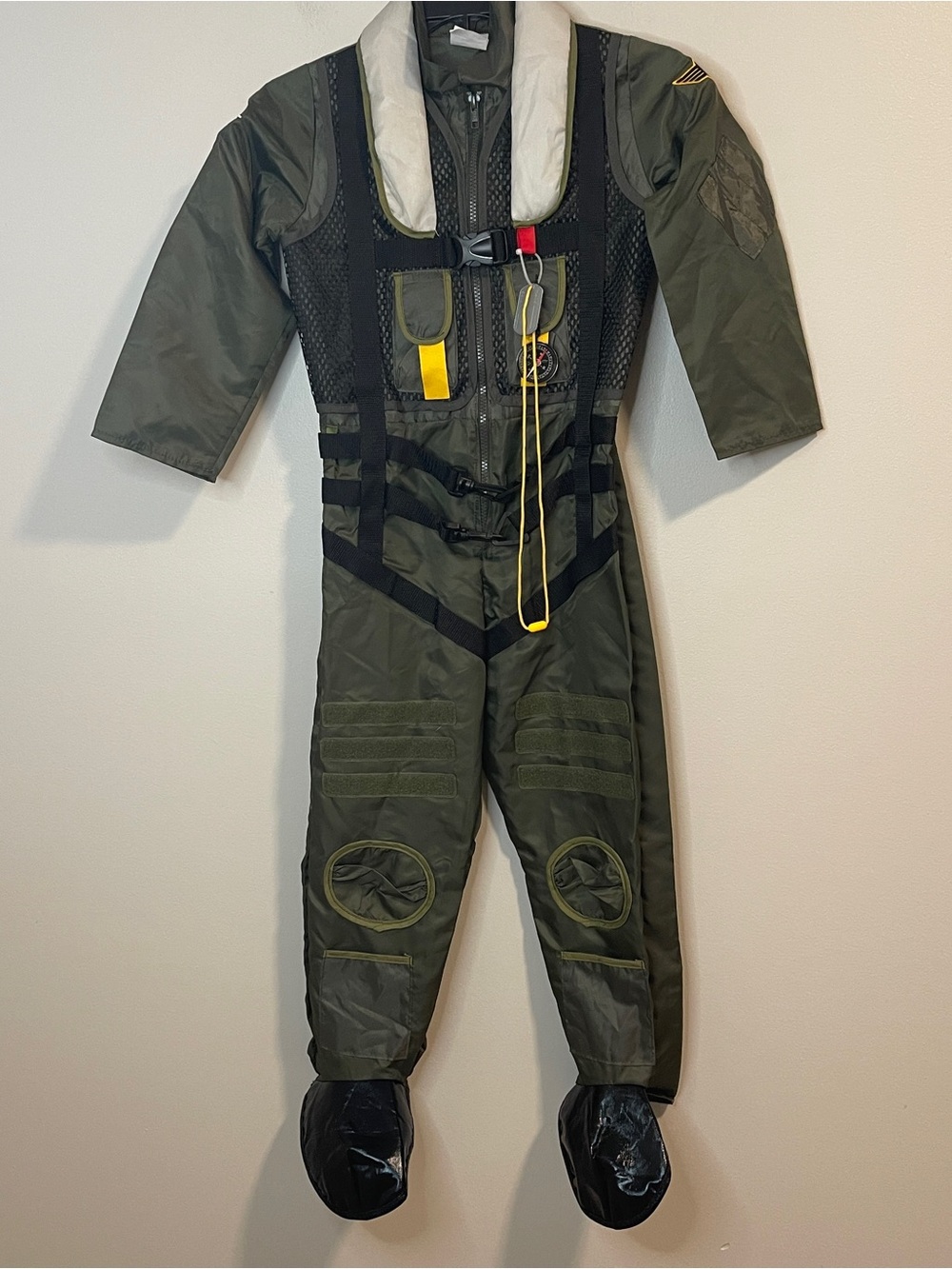 Air Force Fighter Pilot Costume Kids Green Flight Suit Jumpsuit Patches